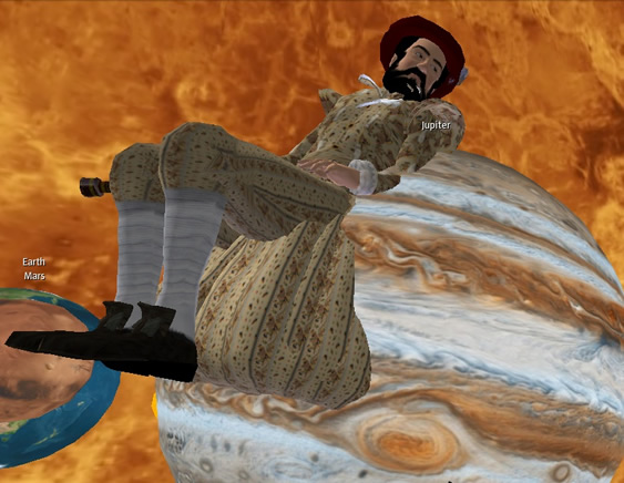 Galileo avatar sitting on Jupiter