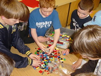 Students separate LEGO blocks